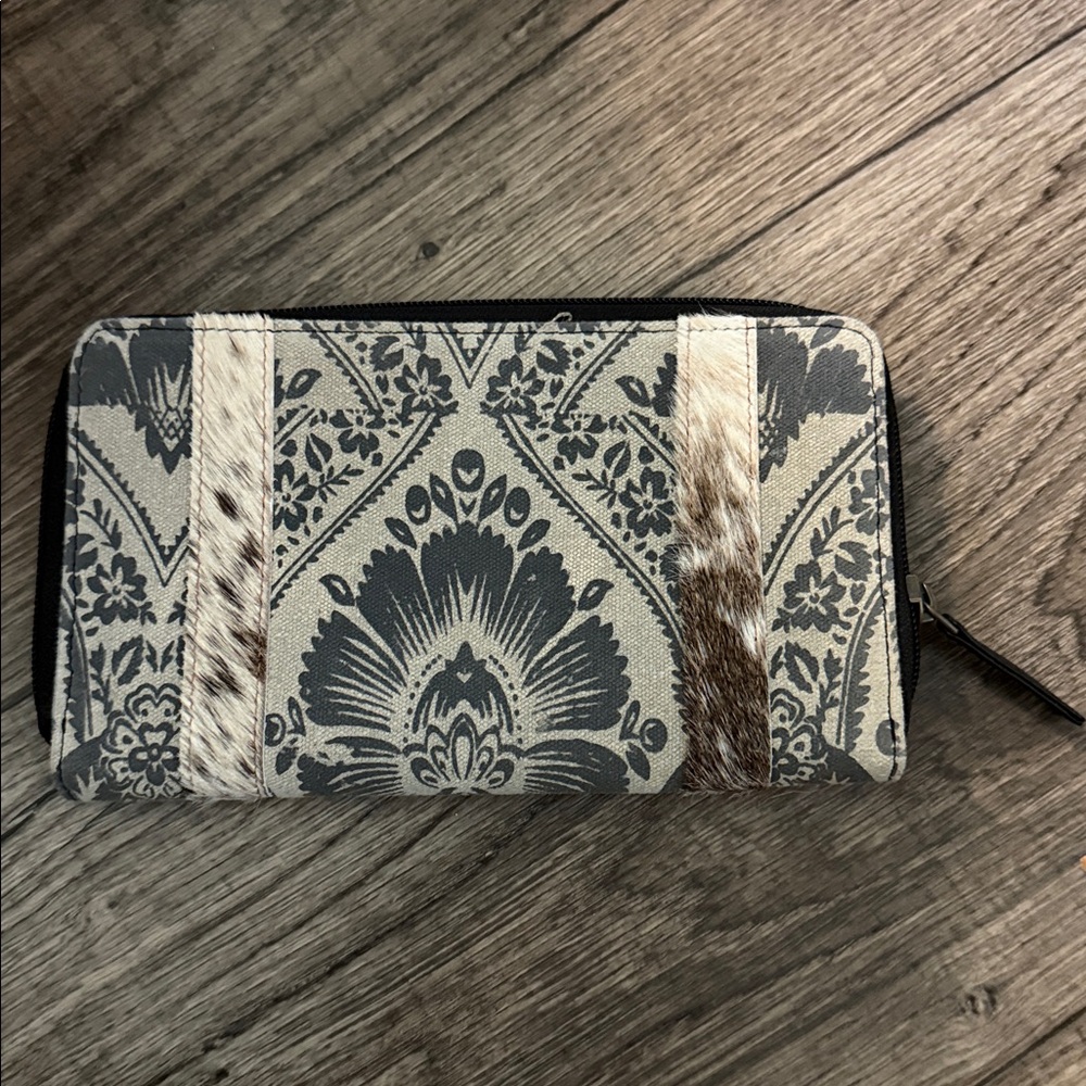 Floral Pattern Wallet with Animal Print Accents